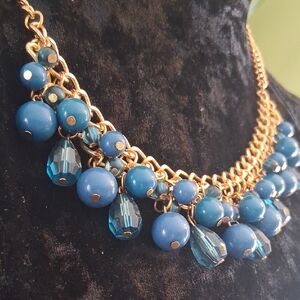 Elegant Blue and Gold Necklace 18 In Long.
